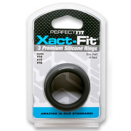 Perfect Fit Xact-Fit Silicone Rings S-M (#14, #15, #16) Black - Casual Toys