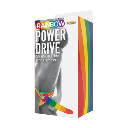 Rainbow Power Drive 7 inch Strap On Dildo With Harness Silicone - Casual Toys