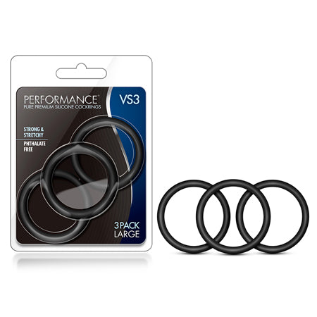 Performance - VS3 Pure Premium Silicone Cockrings - Large - Black - Casual Toys
