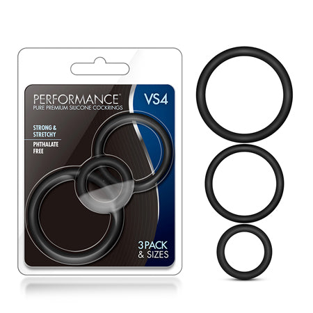 Performance - VS4 Pure Premium Silicone Cockring Set - Black - Casual Toys