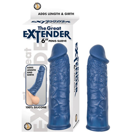 The Great Extender 6in Penis Sleeve Silicone Blue - Casual Toys