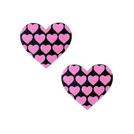 Neva Nude Pink Heart UV Valentines Black Glitter Heart Nipztix Pasties - Casual Toys
