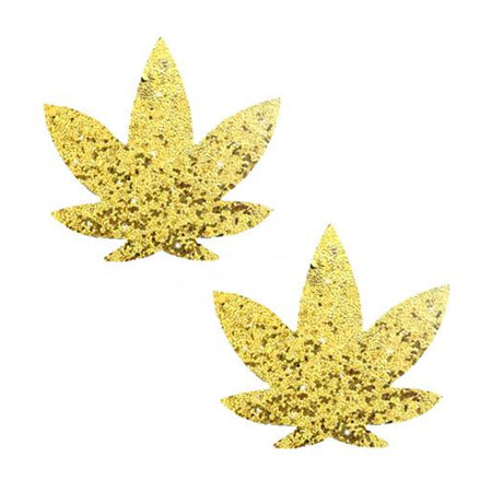 Neva Nude Super Sparkle Gold Glitter Dope AF Weed Leaf Pasties - Casual Toys