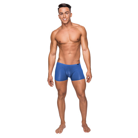 Male Power Seamless Sleek Short w. Sheer Pouch Blue Small - Casual Toys
