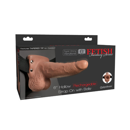 Fetish Fantasy 6in Hollow Rechargeable Strap-On with Balls, Tan - Casual Toys