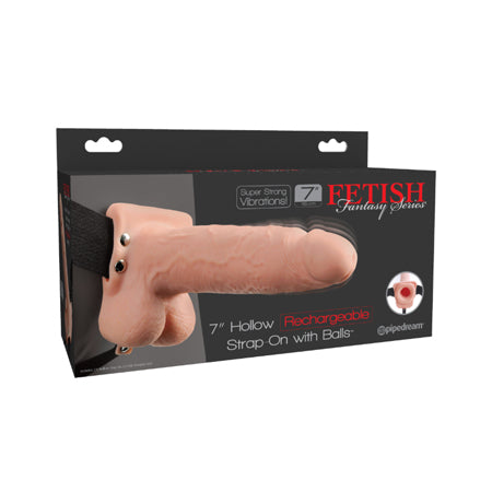 Fetish Fantasy 7in Hollow Rechargeable Strap-On with Balls, Flesh - Casual Toys