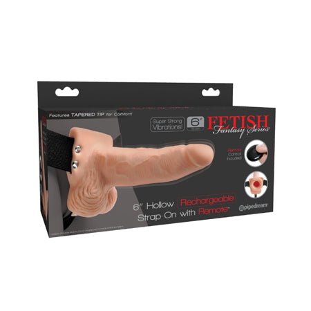 Fetish Fantasy 6in Hollow Rechargeable Strap-On with Remote, Flesh - Casual Toys