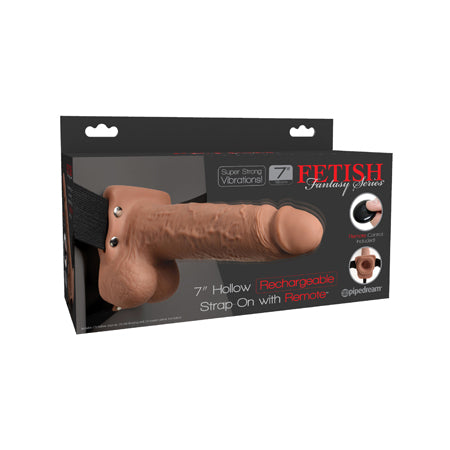 Fetish Fantasy 7in Hollow Rechargeable Strap-On with Remote, Tan - Casual Toys