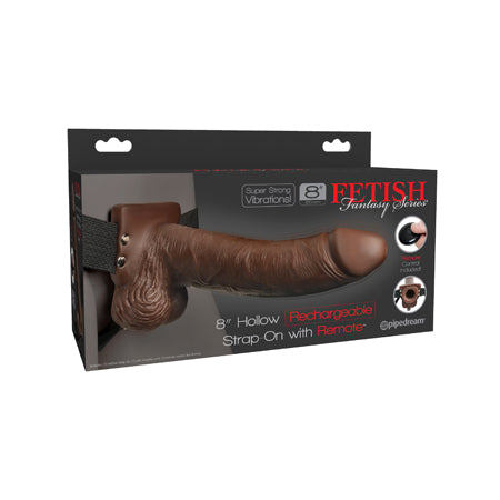 Fetish Fantasy 8in Hollow Rechargeable Strap-On with Remote, Brown - Casual Toys
