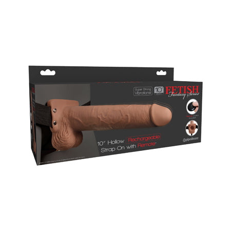 Fetish Fantasy 10in Hollow Rechargeable Strap-On with Remote, Tan - Casual Toys