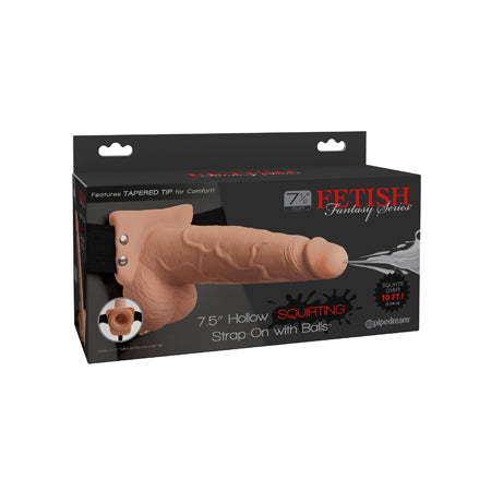 Fetish Fantasy 7.5in Hollow Squirting Strap-On with Balls, Flesh - Casual Toys