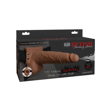 Fetish Fantasy 7.5in Hollow Squirting Strap-On with Balls, Tan - Casual Toys