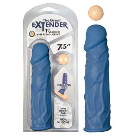 The Great Extender 1St Silicone Vibrating Sleeve 7.5in-Blue - Casual Toys