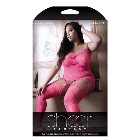 Sheer TO THE MOON MULTI GARTER BODYSTOCKING Queen Neon Pink - Casual Toys