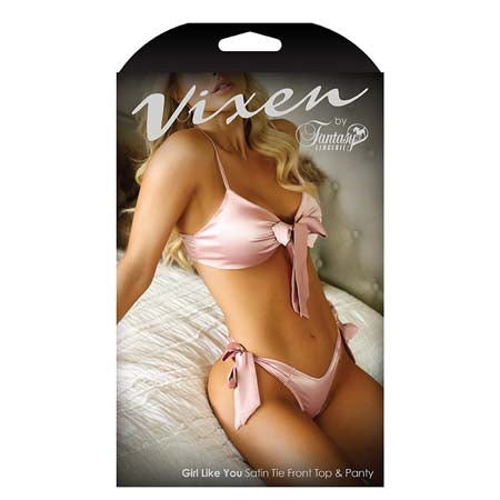 Vixen Girl Like You Satin Tie Front Top & Side Tie Panty- L-XL - Casual Toys