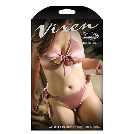 Vixen Girl Like You Satin Tie Front Top & Side Tie Panty- Queen Size - Casual Toys