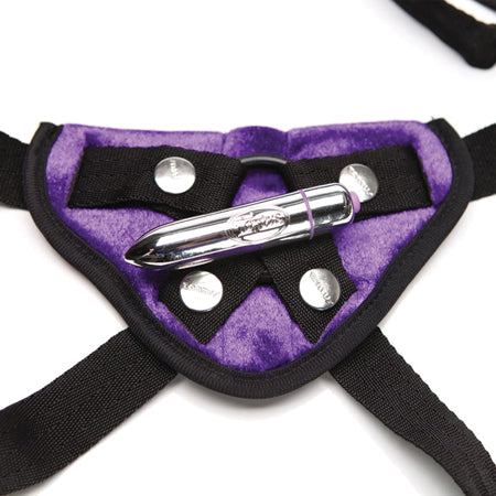 Tantus Velvet Vibrating Harness - Purple Clamshell Packaging - Casual Toys