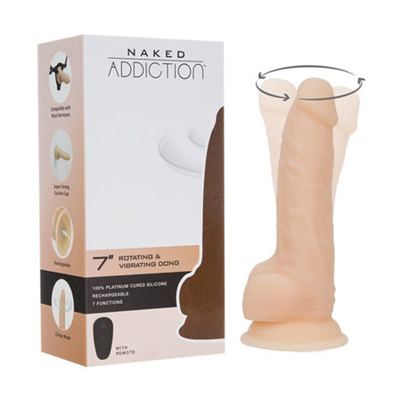 Naked Addiction Rotating & Vibrating Dong with Remote 7in Vanilla - Casual Toys