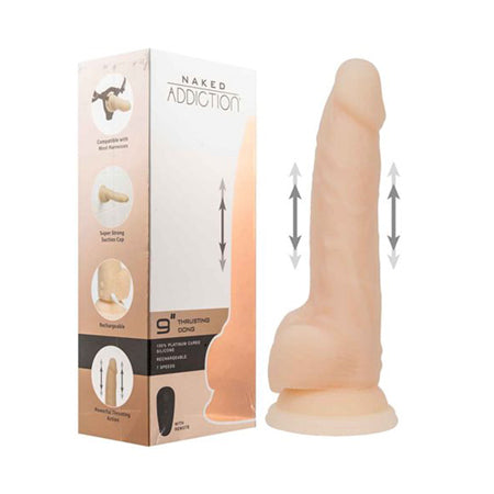 Naked Addiction Thrusting Dong with Remote 9 in. Vanilla - Casual Toys