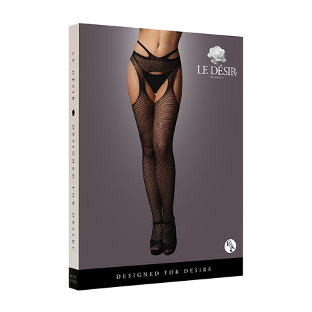Shots Le Desir Suspender Pantyhose With Strappy Waist Black O-S - Casual Toys