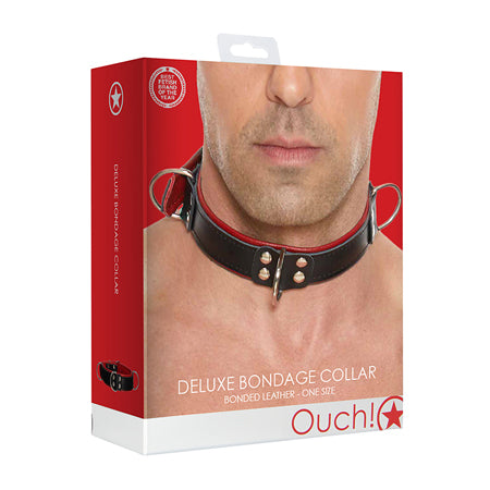 Ouch Deluxe Bondage Collar - One Size - Red - Casual Toys