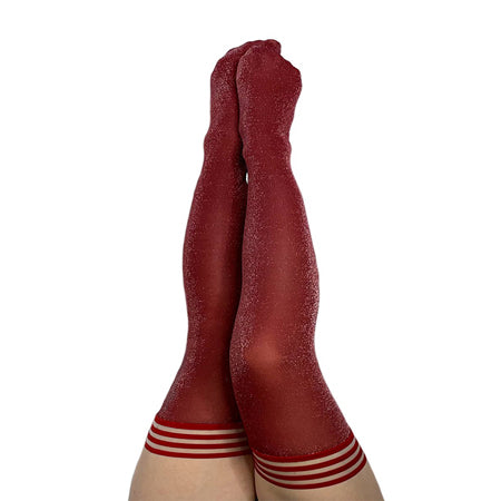 Kixies Holly Cranberry Sparkle Thigh-High Stockings Size A - Casual Toys