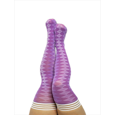 Kixies On Point Collection Par 4 Purple Argyle Thigh-High Stockings Size D - Casual Toys
