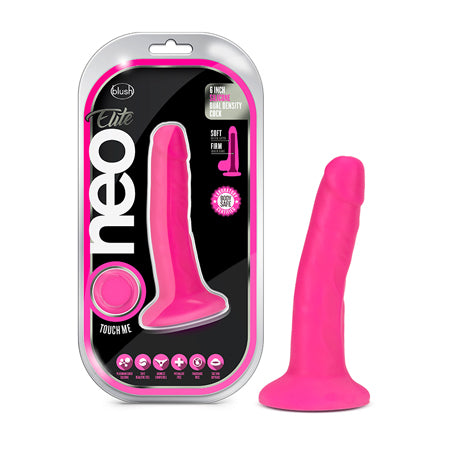 Blush Neo Elite 6 in. Silicone Dual Density Dildo with Suction Cup Neon Pink