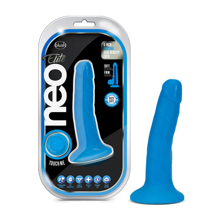 Blush Neo Elite 6 in. Silicone Dual Density Dildo with Suction Cup Neon Blue
