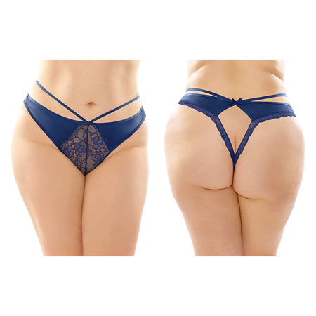 Kalina Strappy Microfiber And Lace Thong With Back Cutout 6-Pack Q-S Navy - Casual Toys