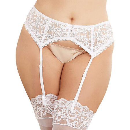 Dreamgirl Plus-Size Sexy And Delicate Scalloped Lace Garter Belt White Queen Hanging - Casual Toys