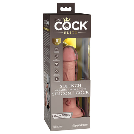 Pipedream King Cock Elite 6 in. Vibrating Dual Density Silicone Cock Rechargeable Realistic Dildo With Suction Cup Beige