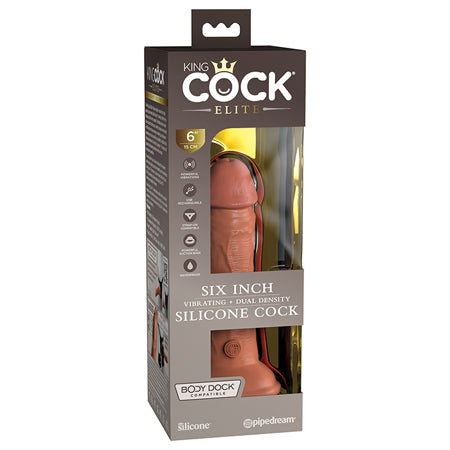 Pipedream King Cock Elite 6 in. Vibrating Dual Density Silicone Cock Rechargeable Realistic Dildo With Suction Cup Tan