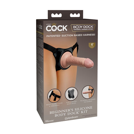 Pipedream King Cock Elite Beginner's Silicone Body Dock Kit With 6 in. Realistic Suction Cup Dildo Beige/Black