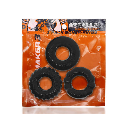 OxBalls Bonemaker 3-Pack Boner Cockring Kit FLEXtpr Black - Casual Toys