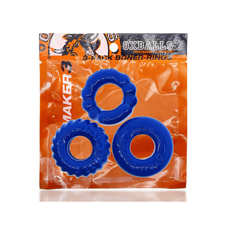 OxBalls Bonemaker 3-Pack Boner Cockring Kit FLEXtpr Pool Blue - Casual Toys