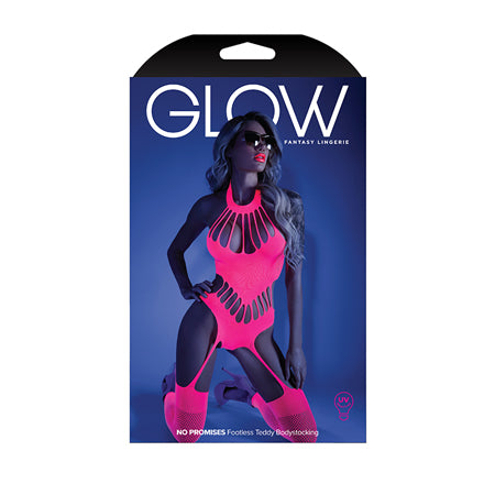 Fantasy Lingerie Glow No Promises Footless Teddy Bodystocking Neon Pink O-S