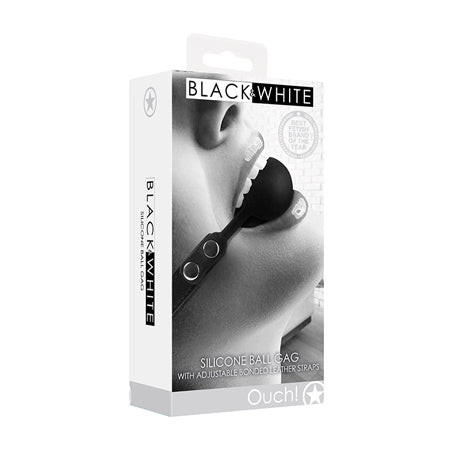 Ouch! Black & White Collection Silicone Ball Gag With Adjustable Bonded Leather Straps Black