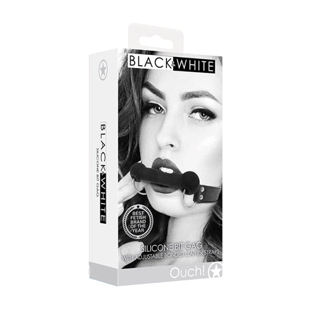 Ouch! Black & White Collection Silicone Bit Gag With Adjustable Bonded Leather Straps Black