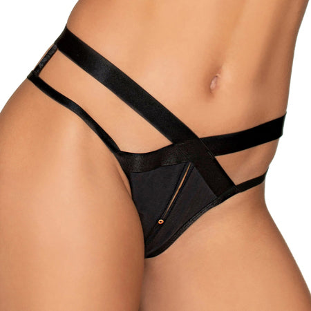 Dreamgirl Microfiber Open-Crotch Strappy Panty Black S - Casual Toys