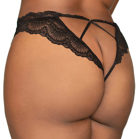 Dreamgirl Lace Tanga Open-Crotch Panty and Elastic Open Back Detail Black 2X - Casual Toys
