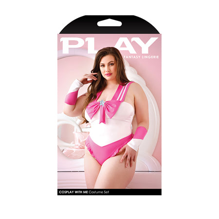 Fantasy Lingerie Play Cosplay With Me Sailor Costume Bodysuit With Snap Closure & Matching Arm Bands Pink XL/2XL