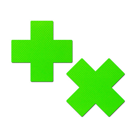 Pastease Plus X: Neon Green Day-Glow Lycra Cross Nipple Pasties