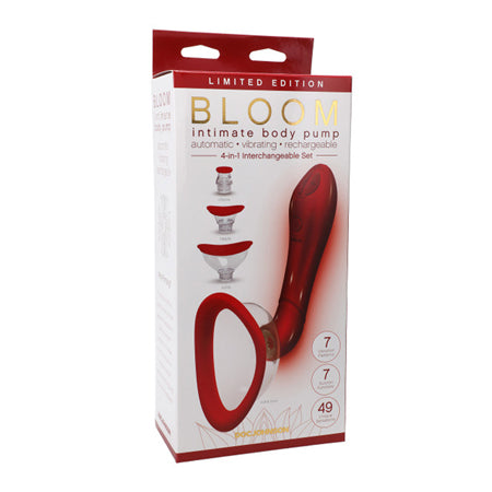 Bloom Intimate Body Pump Limited Edition Red Automatic Vibrating Rechargeable 4-In-1 Interchangeable Set