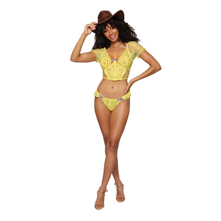 Dreamgirl Eyelet Lace Bustier & G-String Citrus M