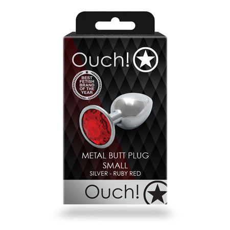 Shots Ouch! Round Gem Butt Plug Small Silver/Ruby Red