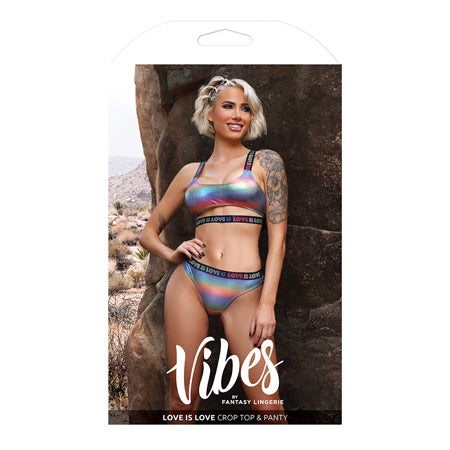 Fantasy Lingerie Vibes Love is Love Underboob Cutout Top & Cheeky Panty Rainbow Holo S/M