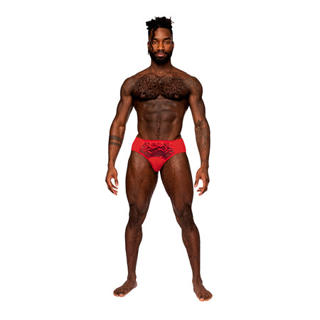 Male Power Sassy Lace Bikini Solid Pouch Red S