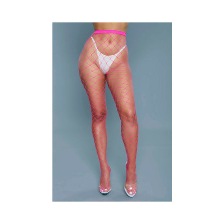 BeWicked Oversized Fishnet Pantyhose Hot Pink O/S
