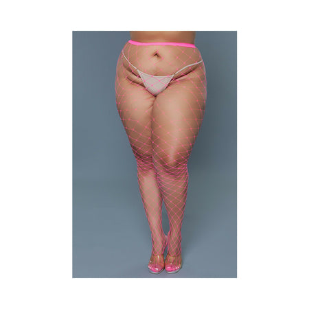 BeWicked Oversized Fishnet Pantyhose Hot Pink Queen Size